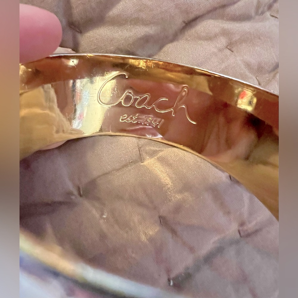 Modern Gold Tone Cuff Bracelet by Coach, Pre-loved, 7.5” - Picture 3 of 5
